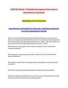 CUR 721 Week 7 Individual Assignment Curriculum Development Schedule