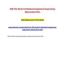 CUR 731 Week 4 Individual Assignment Supervisory Observation Plan
