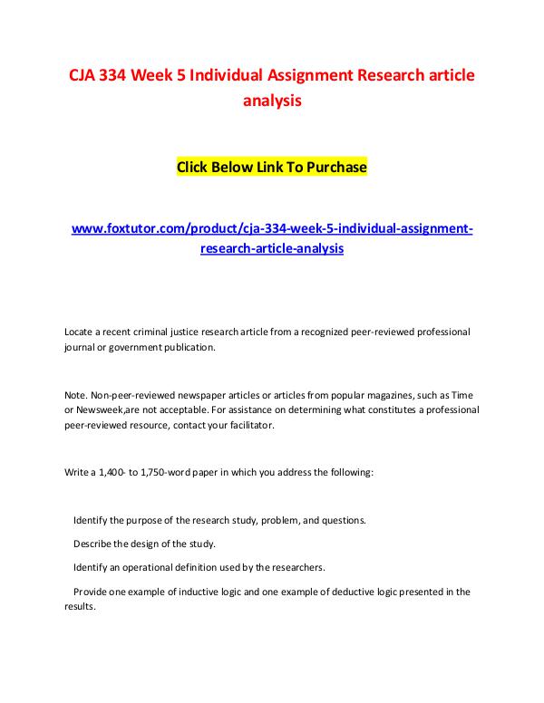 CJA 334 Week 5 Individual Assignment Research article analysis CJA 334 Week 5 Individual Assignment Research arti