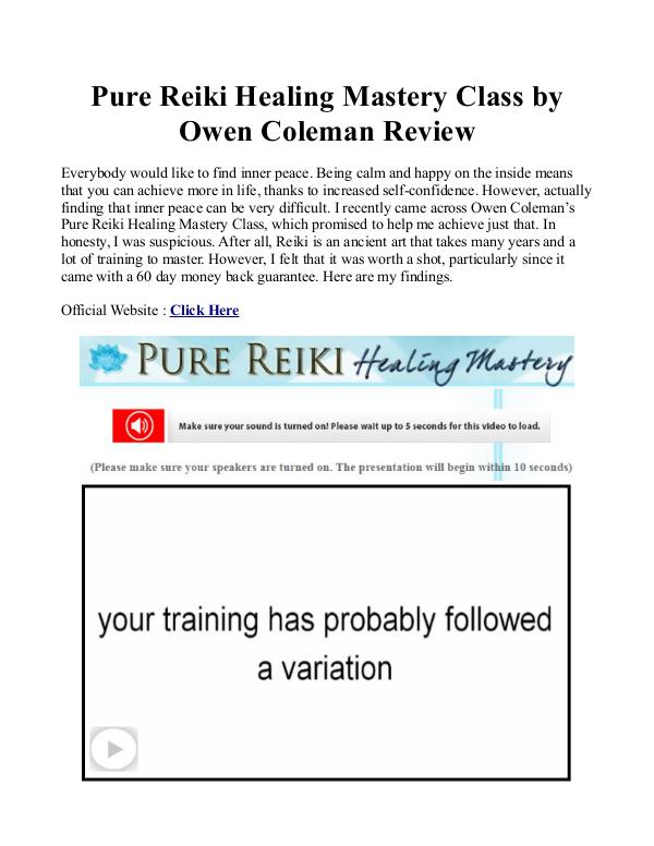 Pure Reiki Healing Mastery PDF / eBook Free Download By Owen Coleman Pure Reiki Healing Mastery Book