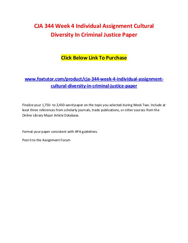 CJA 344 Week 4 Individual Assignment Cultural Diversity In Criminal J CJA 344 Week 4 Individual Assignment Cultural Dive