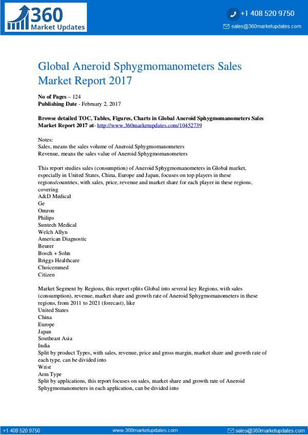 Research Reports Aneroid Sphygmomanometers Sales Market Report 2017