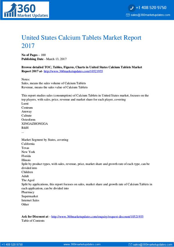 Research Reports Calcium Tablets Market Report 2017