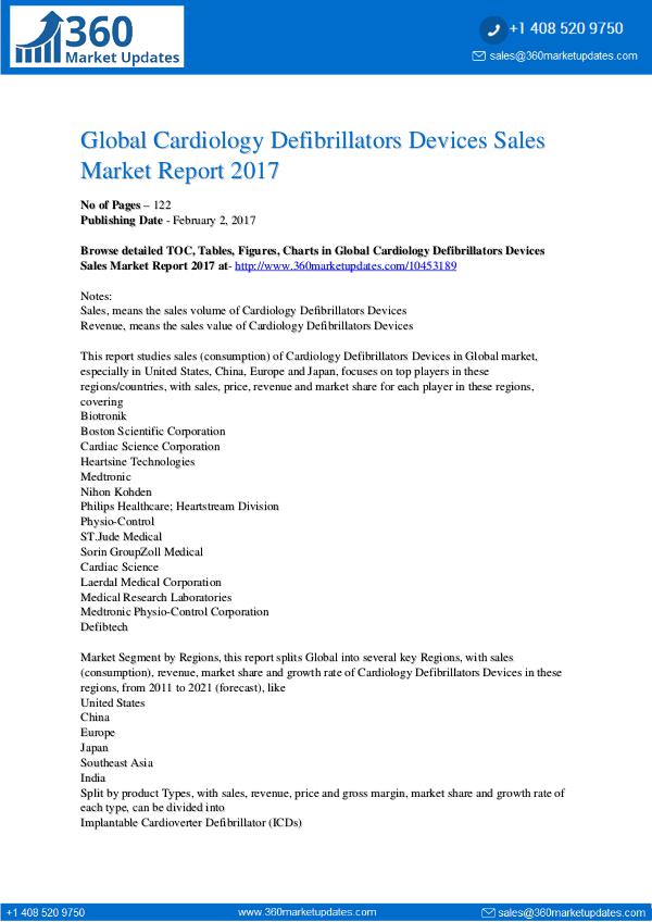 Cardiology Defibrillators Devices Sales Market Rep