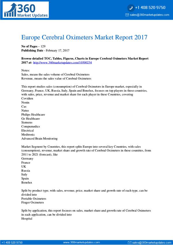Research Reports Cerebra Oximeters Market Report 2017
