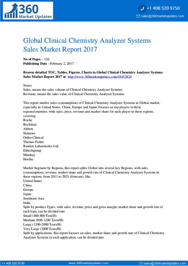 Research Reports Clinical Chemistry Analyzer Systems Sales Market