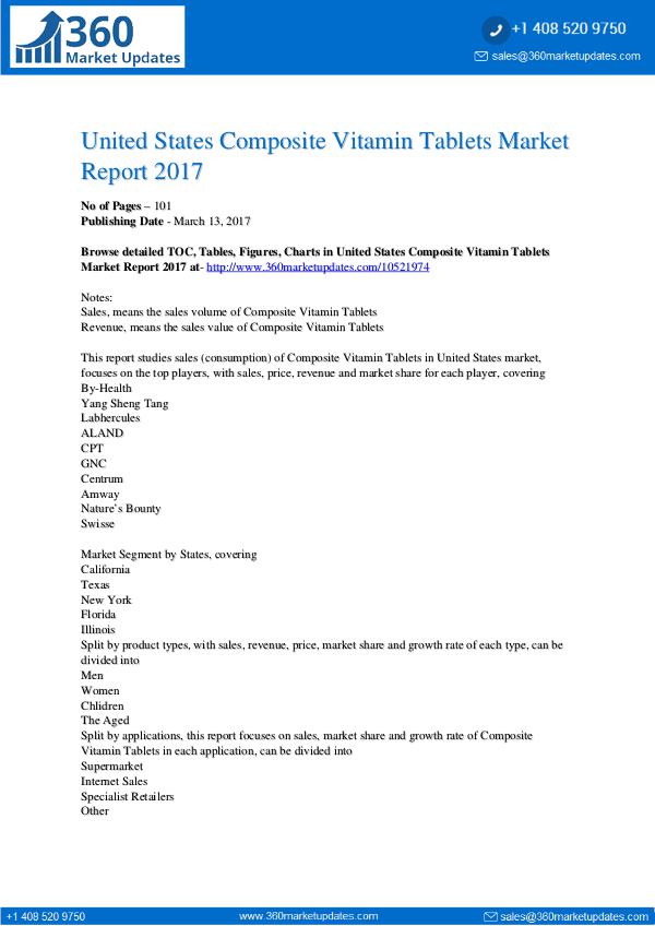 Research Reports Composite Vitamin Tablets Market Report 2017