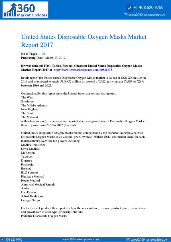 Disposable Oxygen Masks Market Report 2017