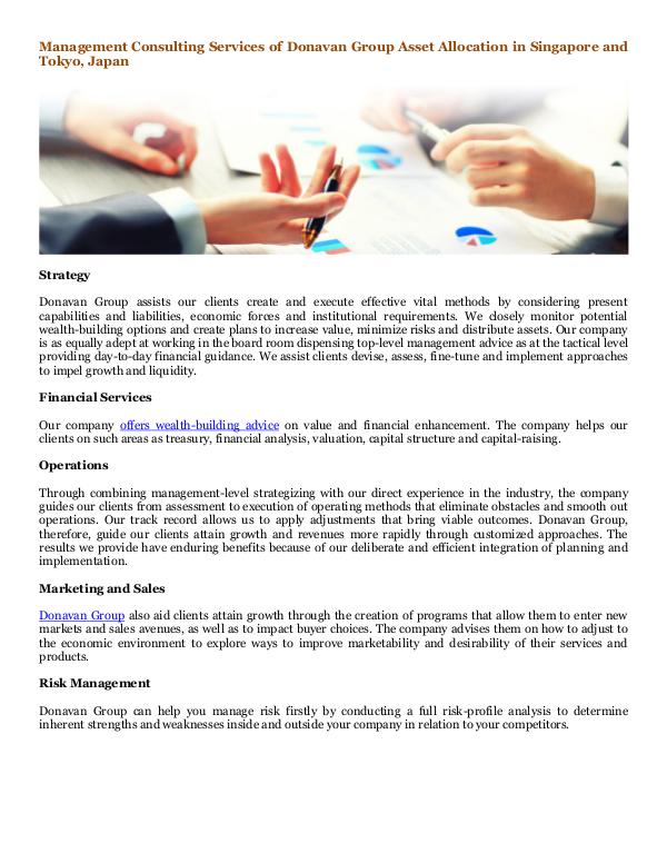 Donavan Group Consulting in Singapore and Tokyo, Japan Management Consulting Services of Donavan Group