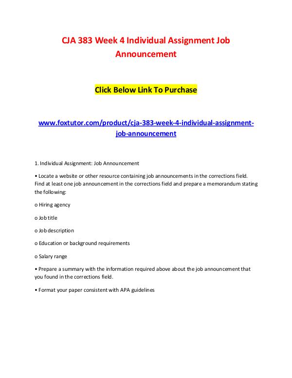 CJA 383 Week 4 Individual Assignment Job Announcement CJA 383 Week 4 Individual Assignment Job Announcem