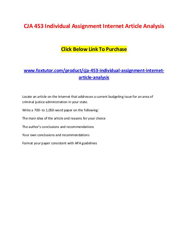 CJA 453 Individual Assignment Internet Article Analysis CJA 453 Individual Assignment Internet Article Ana