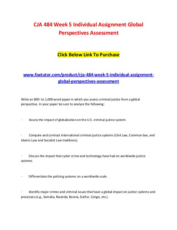 CJA 484 Week 5 Individual Assignment Global Perspectives Assessment CJA 484 Week 5 Individual Assignment Global Perspe