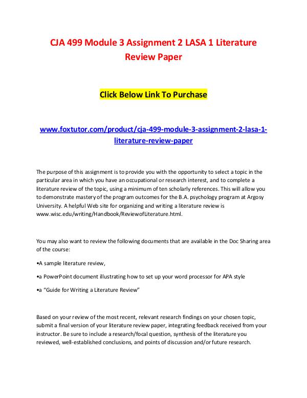 CJA 499 Module 3 Assignment 2 LASA 1 Literature Review Paper CJA 499 Module 3 Assignment 2 LASA 1 Literature Re