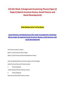 CJS 231 Week 3 Assignment Examining Theory Paper (2 Papers) (Social s
