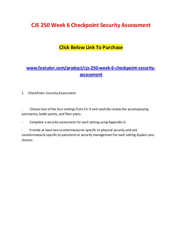 CJS 250 Week 6 Checkpoint Security Assessment CJS 250 Week 6 Checkpoint Security Assessment