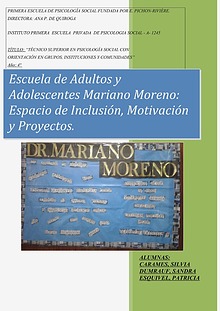 Escuela del Adulto y Adolescente: Inclusión.,Motivación y Proyectos