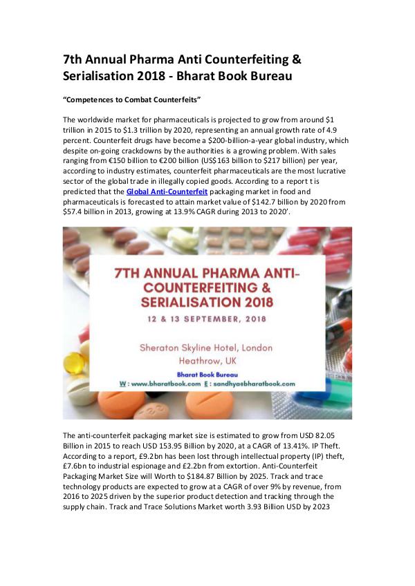 Market Research Reports 7th Annual Pharma Anti Counterfeiting & Serialisat