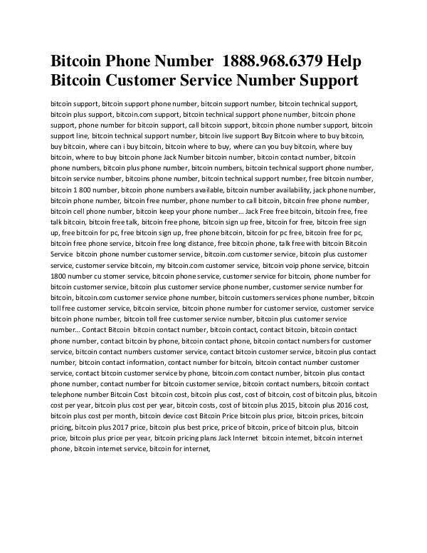 bitcoin customer service number usa