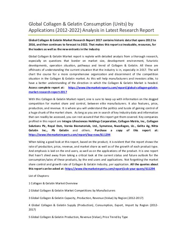 Global Albumin (Human) Market Research Report 2017 Global Collagen & Gelatin Market Research Report 2