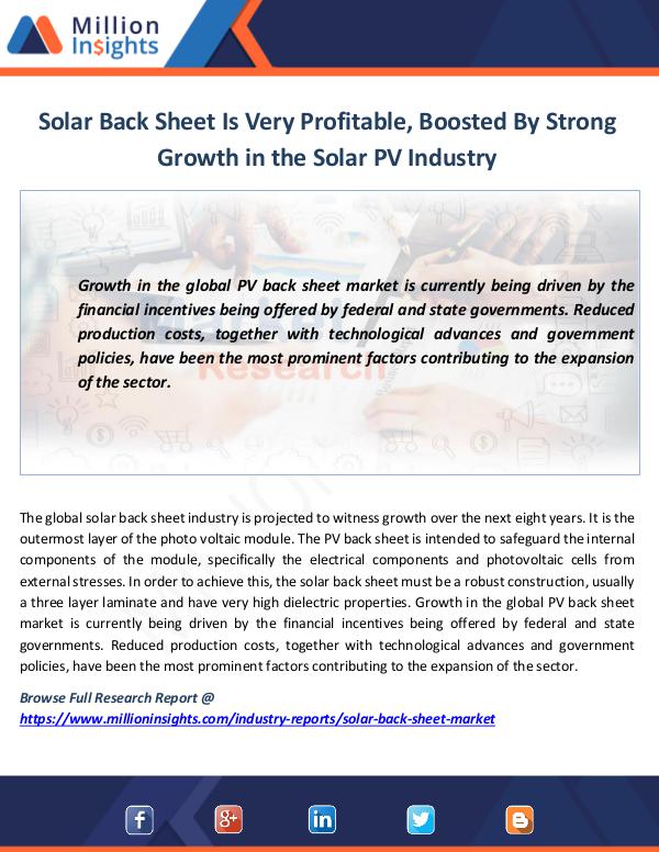 Solar Back Sheet Is Very Profitable, Boosted By St