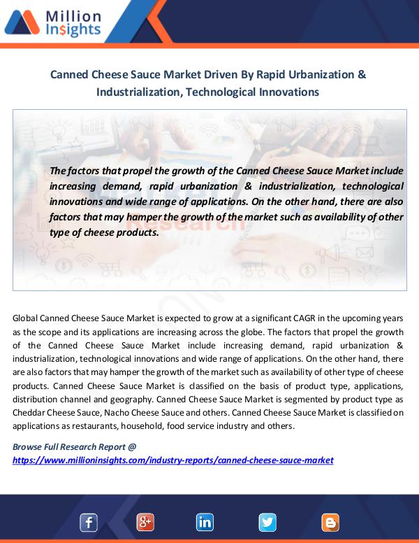 Market News Today Canned Cheese Sauce Market