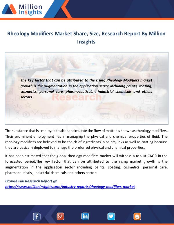 Market News Today Rheology Modifiers Market Share, Size, Research