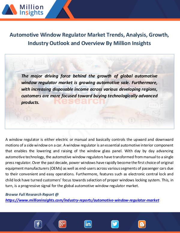 Market News Today Automotive Window Regulator Market
