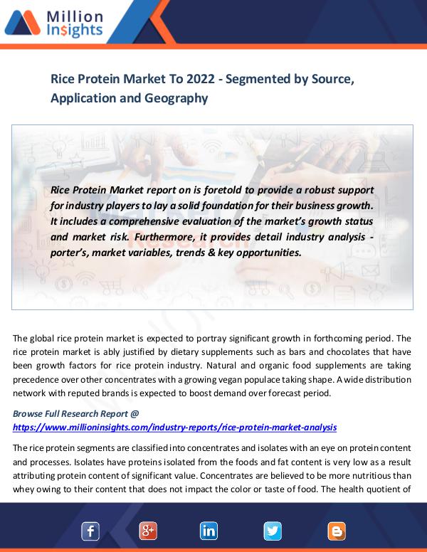 Market News Today Rice Protein Market To 2022