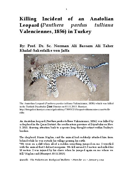 Gazelle : The Palestinian Biological Bulletin (ISSN 0178 – 6288) . Number 121, January 2015, pp. 1-20.