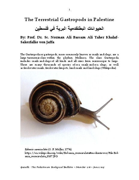 Gazelle : The Palestinian Biological Bulletin (ISSN 0178 – 6288) . Number 126, June 2015, pp. 1-16.