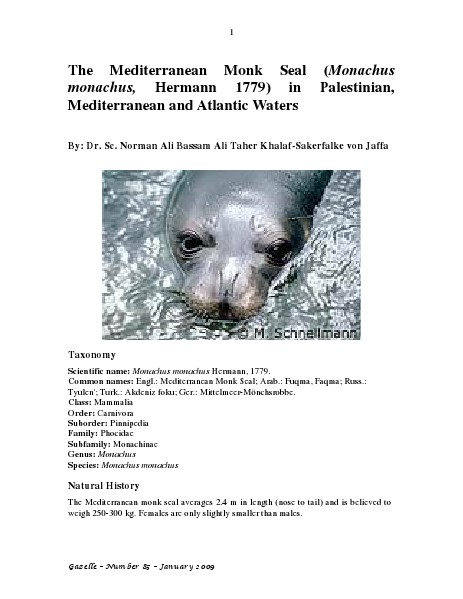 Gazelle : The Palestinian Biological Bulletin (ISSN 0178 – 6288) . Number 85, January 2009, pp. 1-20.