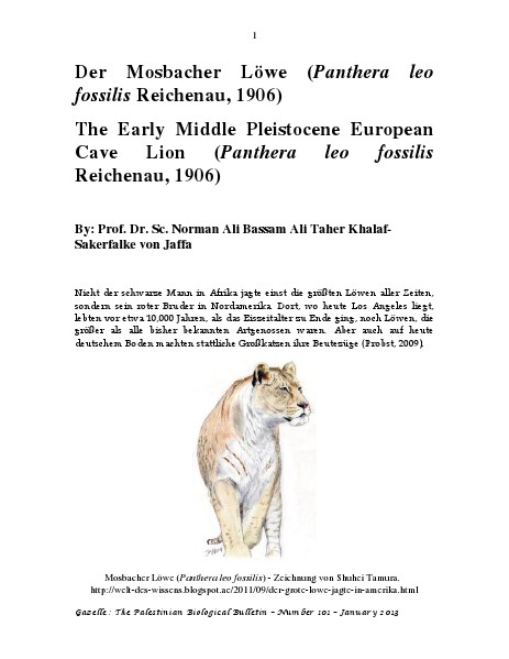 Gazelle : The Palestinian Biological Bulletin (ISSN 0178 – 6288) . Number 101, January 2013, pp. 1-26.