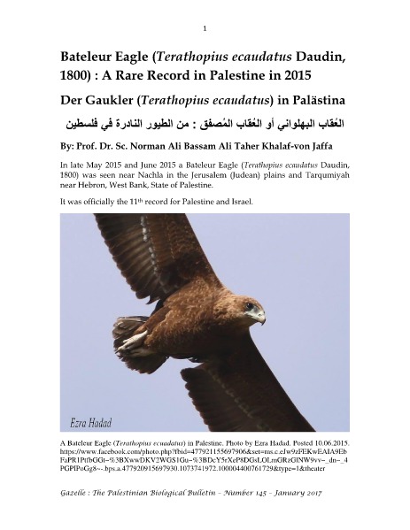 Gazelle : The Palestinian Biological Bulletin (ISSN 0178 – 6288) . Number 145, January 2017, pp. 1-22.