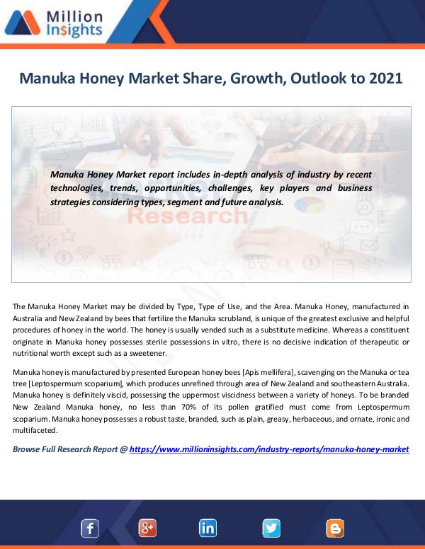 Manuka Honey Market Share, Growth, Outlook to 2021