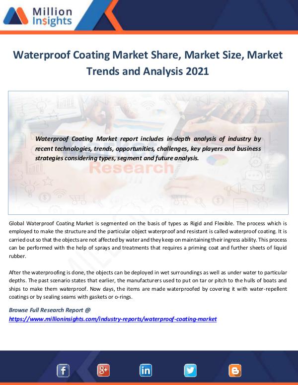 News on market Waterproof Coating Market Share, Market Size, Mark
