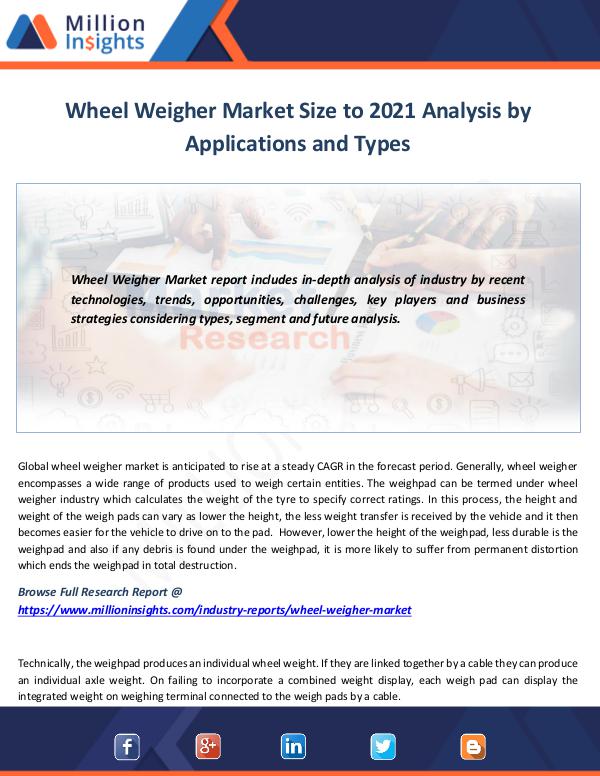 News on market Wheel Weigher Market Size to 2021 Analysis by Appl