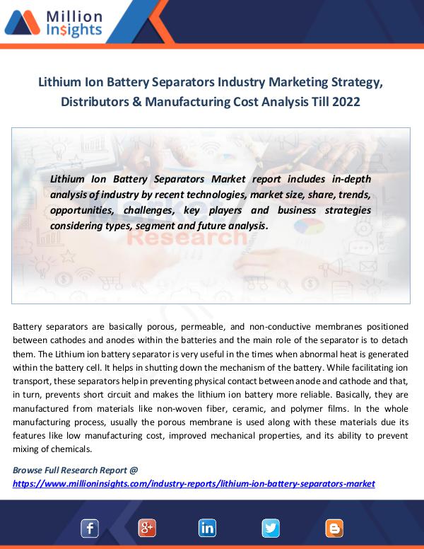 News on market Lithium Ion Battery Separators Industry