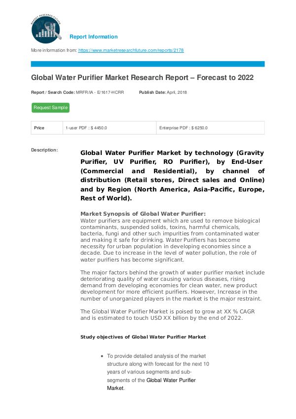 Water Purifier Market Research Report – Forecast t