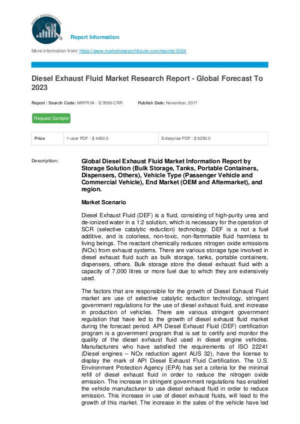 Asia Pacific Blood Glucose Test Strip Packaging Market Research Repor Diesel Exhaust Fluid Market Research Report - Glob