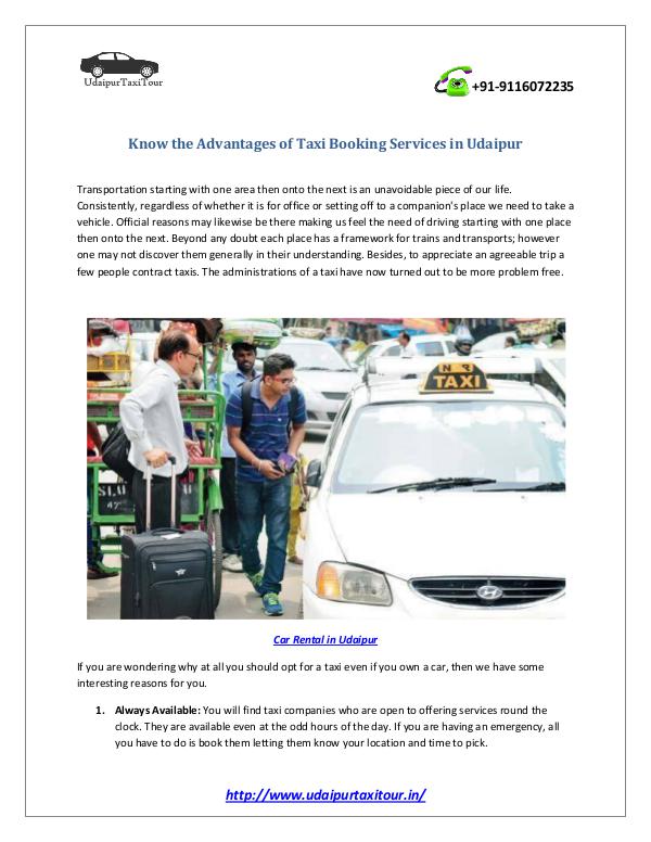 Know the Advantages of Taxi Booking Services in Ud