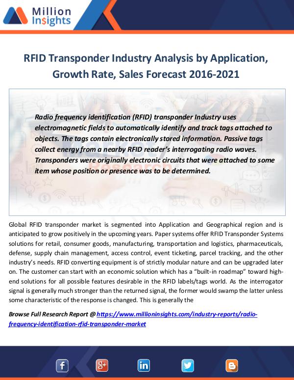 Market Revenue RFID Transponder Industry Analysis by Application