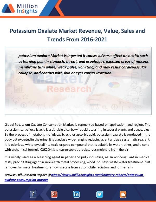 Potassium Oxalate Market Revenue, Value, Sales