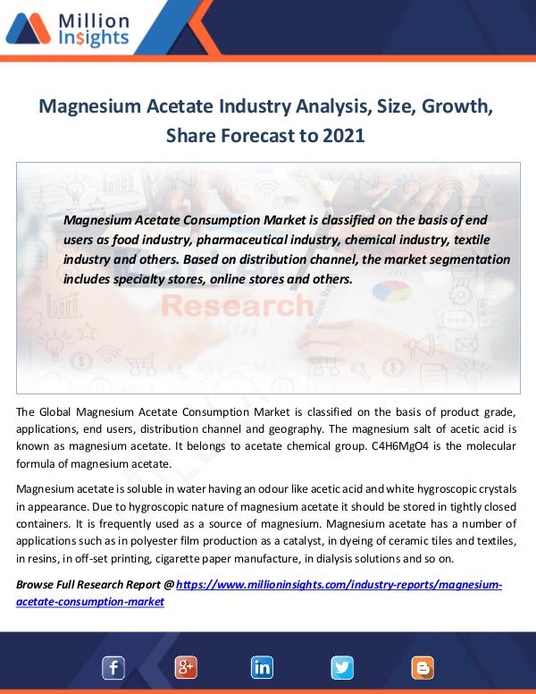 Market Revenue Magnesium Acetate Industry Analysis