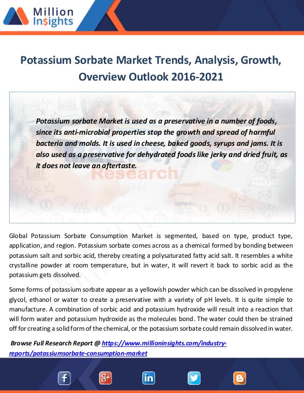 Market Revenue Potassium Sorbate Market Trends, Analysis, Growth