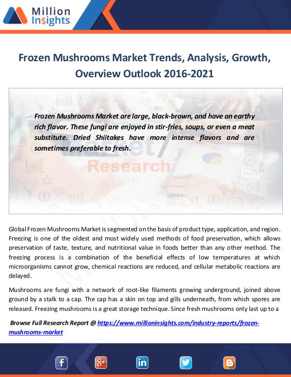 Frozen Mushrooms Market Trends, Analysis, Growth
