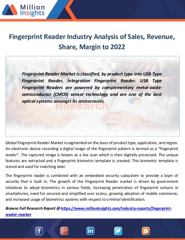 Market Revenue Fingerprint Reader Industry Analysis of Sales