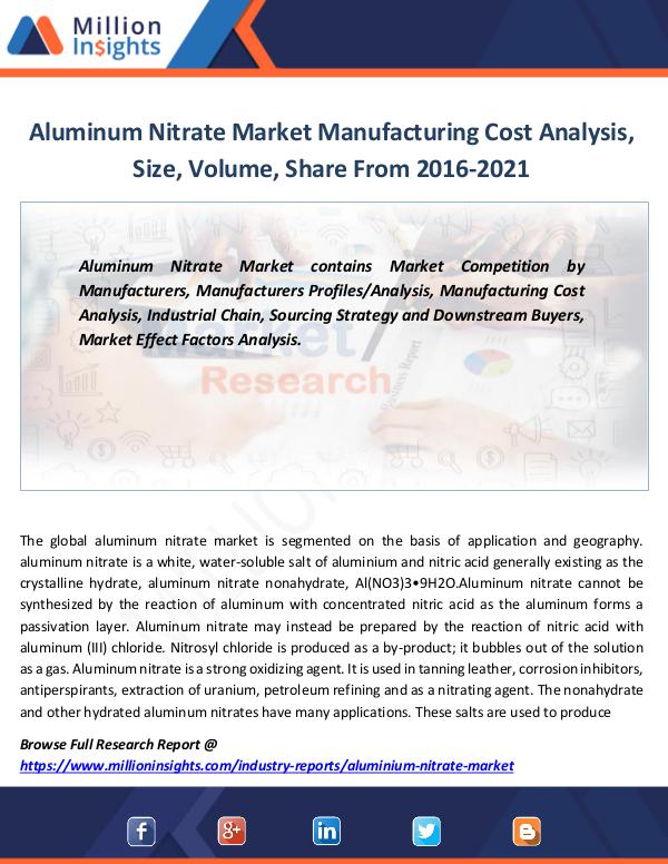 Aluminum Nitrate Market Manufacturing Cost
