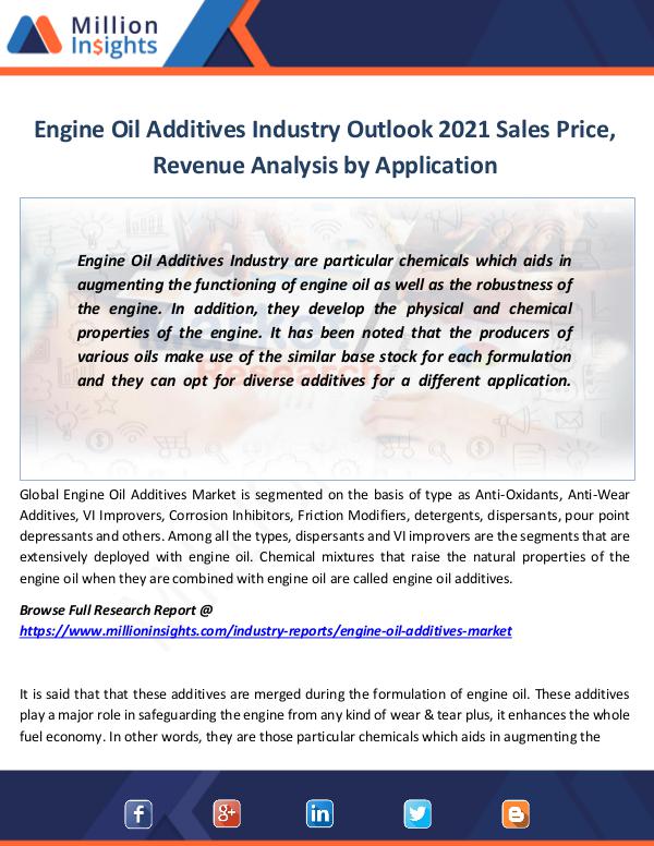 Market Revenue Engine Oil Additives Industry Outlook 2021