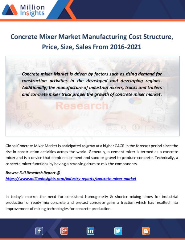 Market Revenue Concrete Mixer Market Manufacturing Cost Structure