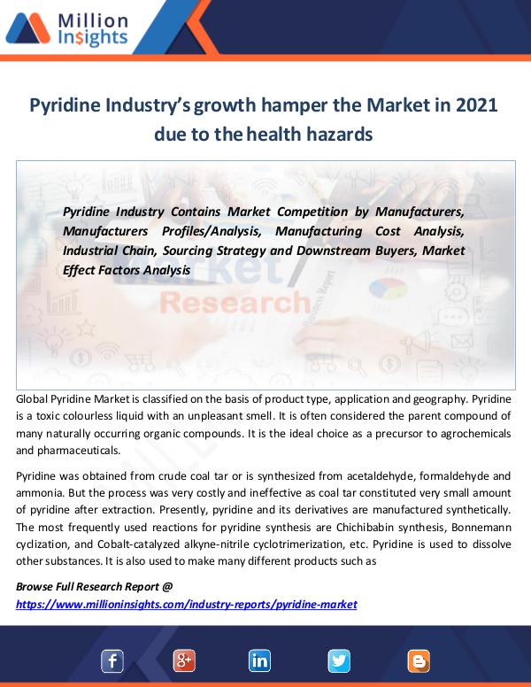 Market Revenue Pyridine Industry’s growth hamper the Market